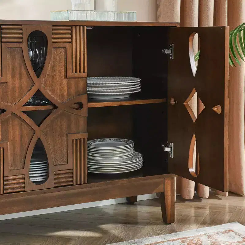 TUYOHW 60.5 Buffet bahut, bahut avec 4 portes, étagères réglables, trous de sortie, meuble TV pour cuisine, salon