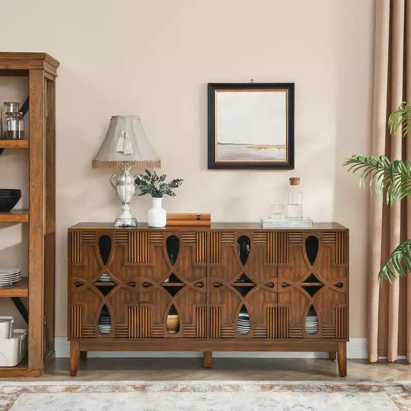 TUYOHW 60.5 Sideboard Buffet Cabinet,Sideboard with 4 Doors,Adjustable Shelves,Outlet Holes,TV Media Console Table for Kitchen,Living Room