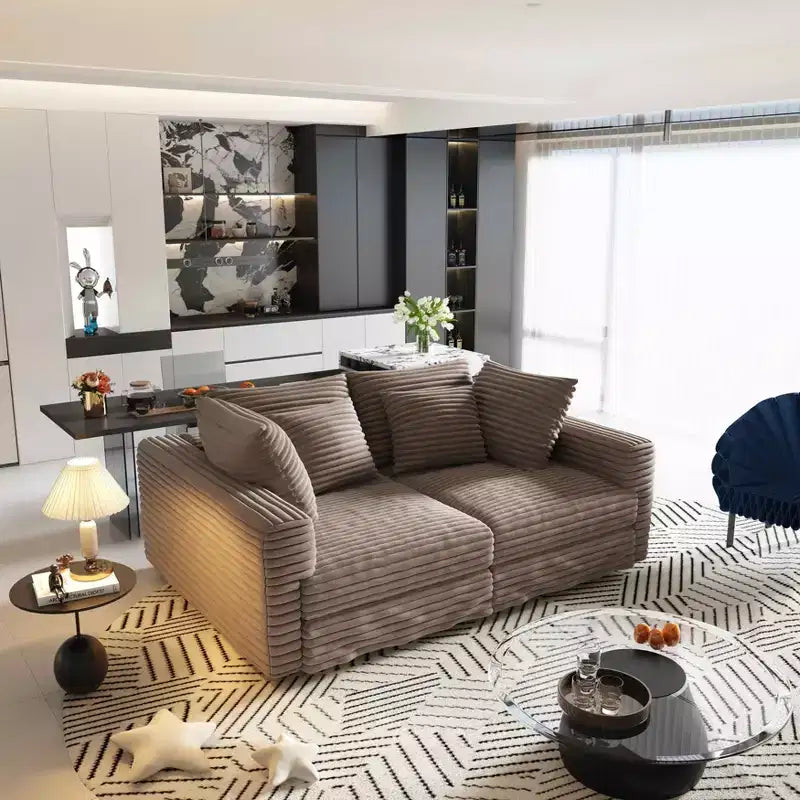 MAYEERTY Divano a 4 posti in ciniglia a coste 102.4 con morbidi cuscini, divano convertibile a seduta profonda con chaise longue per soggiorno, beige