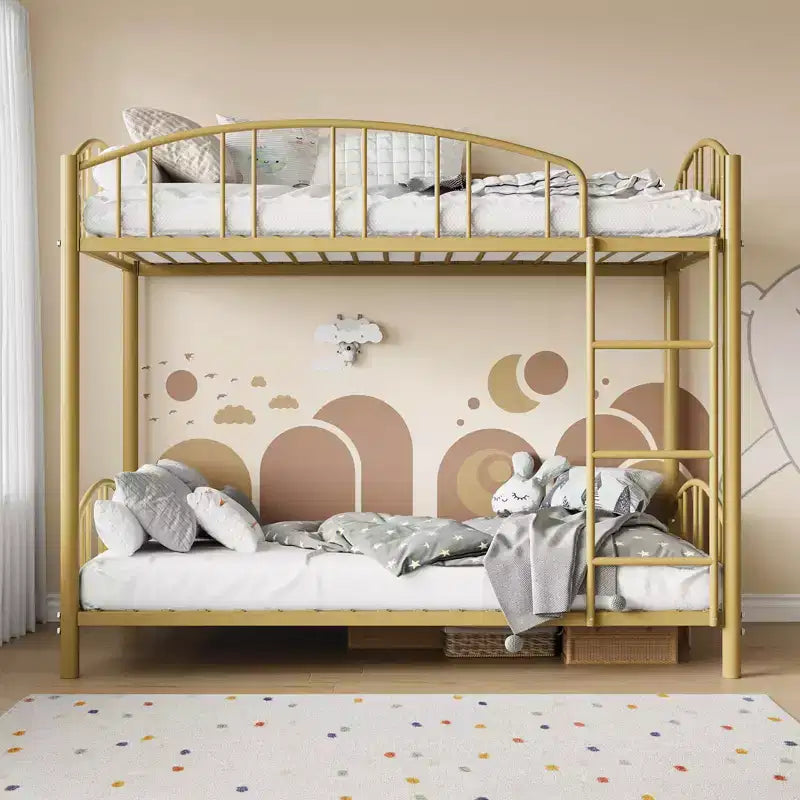 Letto a castello in metallo a una piazza e mezza, telaio per letti a castello resistente con sponde di sicurezza ad arco e scala di sicurezza, letto in acciaio per bambini, non necessita di rete a molle, rosa