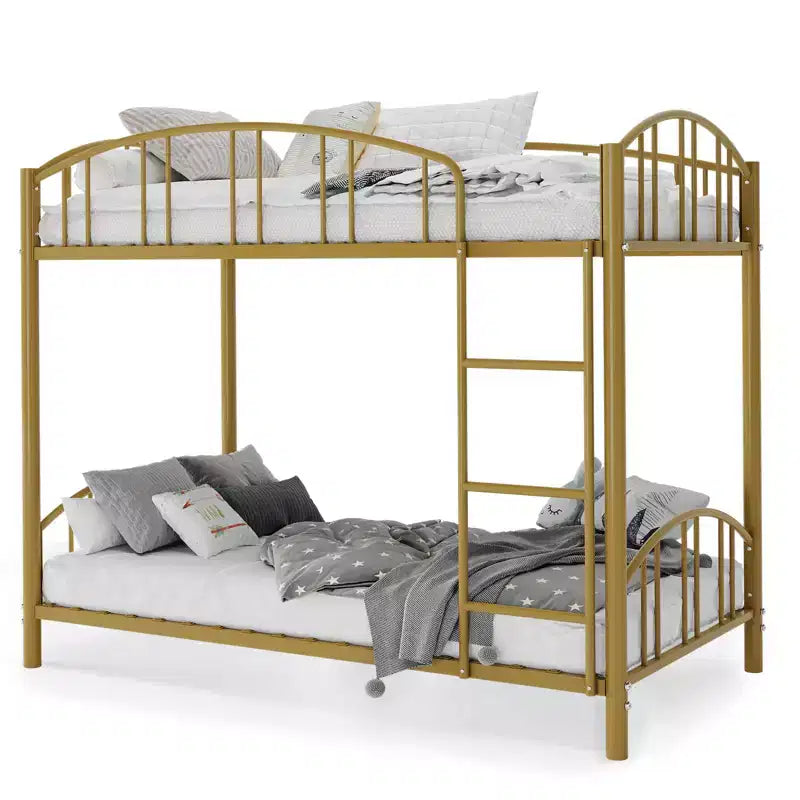 Letto a castello in metallo a una piazza e mezza, telaio per letti a castello resistente con sponde di sicurezza ad arco e scala di sicurezza, letto in acciaio per bambini, non necessita di rete a molle, rosa