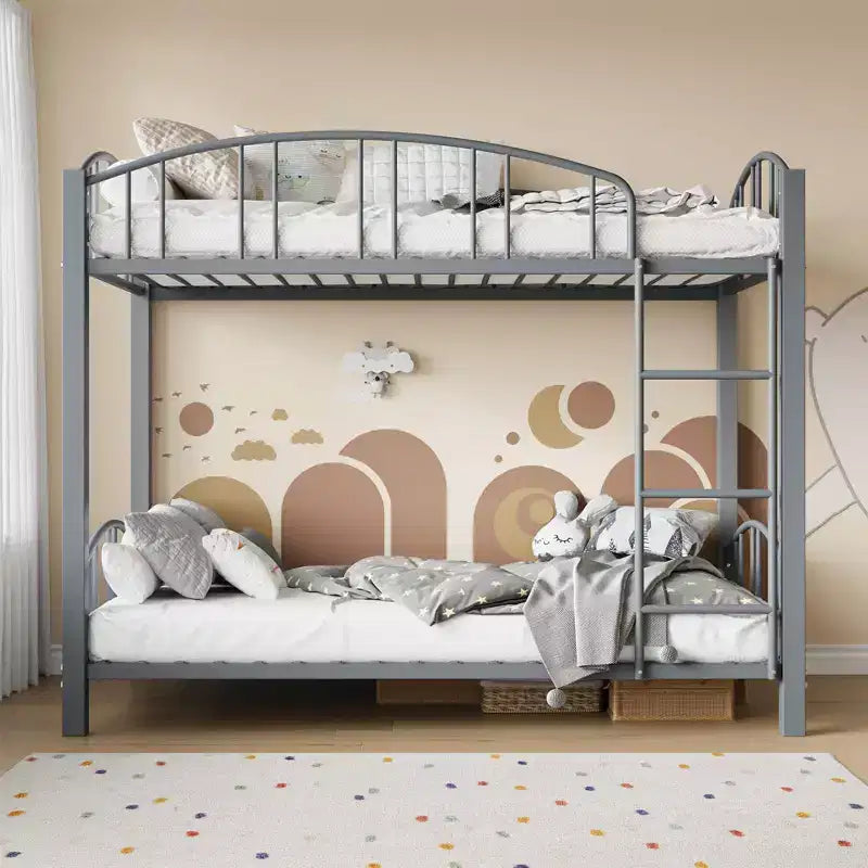 Letto a castello in metallo a una piazza e mezza, telaio per letti a castello resistente con sponde di sicurezza ad arco e scala di sicurezza, letto in acciaio per bambini, non necessita di rete a molle, rosa