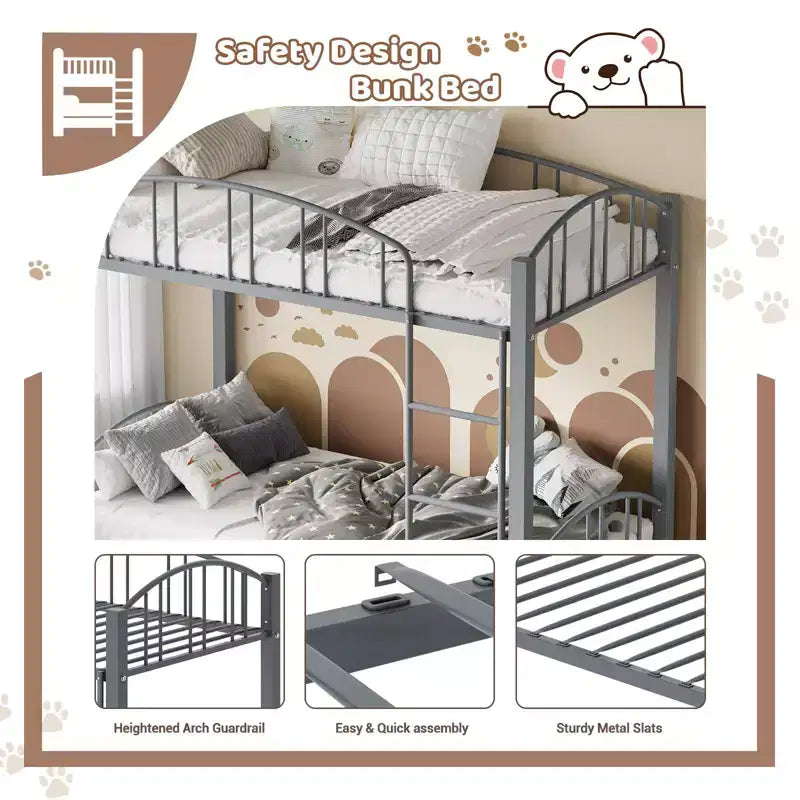 Letto a castello in metallo a una piazza e mezza, telaio per letti a castello resistente con sponde di sicurezza ad arco e scala di sicurezza, letto in acciaio per bambini, non necessita di rete a molle, rosa