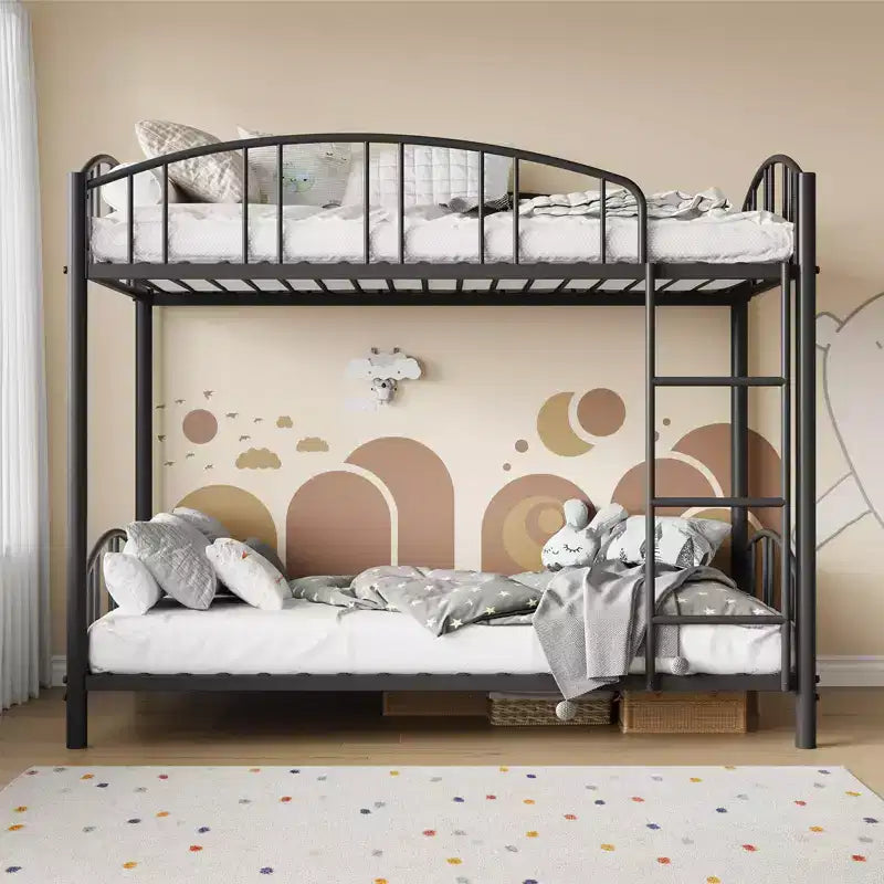 Letto a castello in metallo a una piazza e mezza, telaio per letti a castello resistente con sponde di sicurezza ad arco e scala di sicurezza, letto in acciaio per bambini, non necessita di rete a molle, rosa