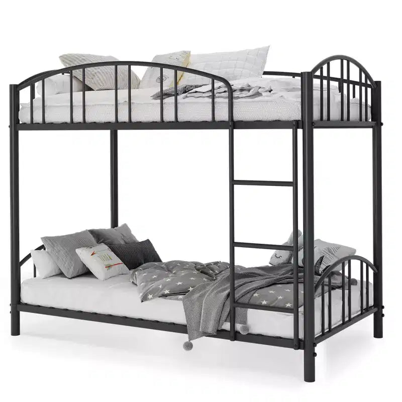 Letto a castello in metallo a una piazza e mezza, telaio per letti a castello resistente con sponde di sicurezza ad arco e scala di sicurezza, letto in acciaio per bambini, non necessita di rete a molle, rosa