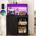 Besiost Sideboard Buffet with Charging Station, Farmhouse Coffee Bar Cabinet with Barn Door