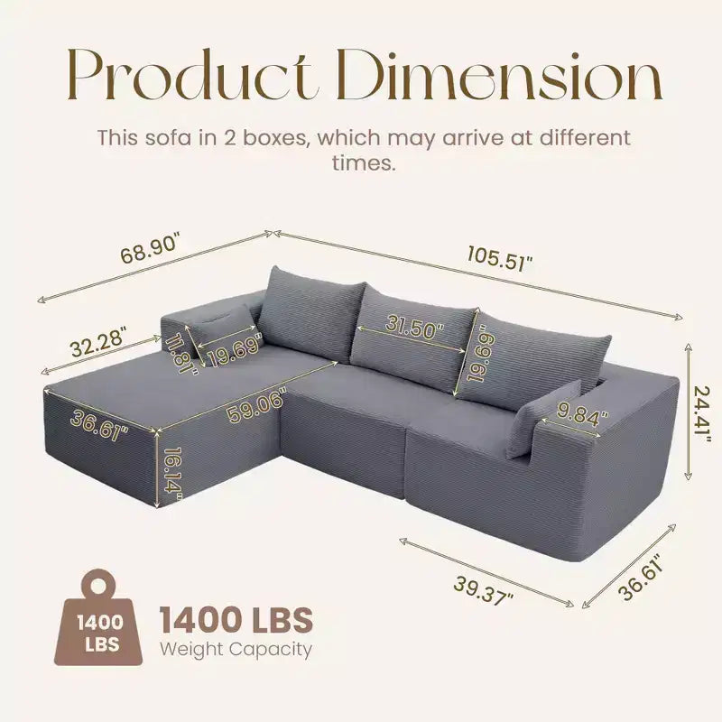 Divano componibile a L Hyleory Modern con chaise longue, confezione compressa