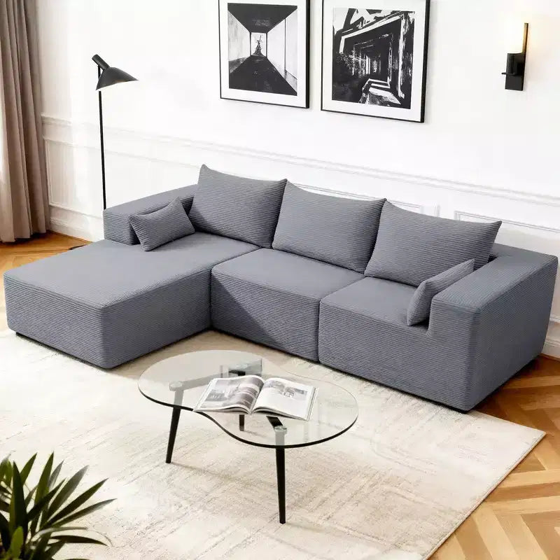 Divano componibile a L Hyleory Modern con chaise longue, confezione compressa