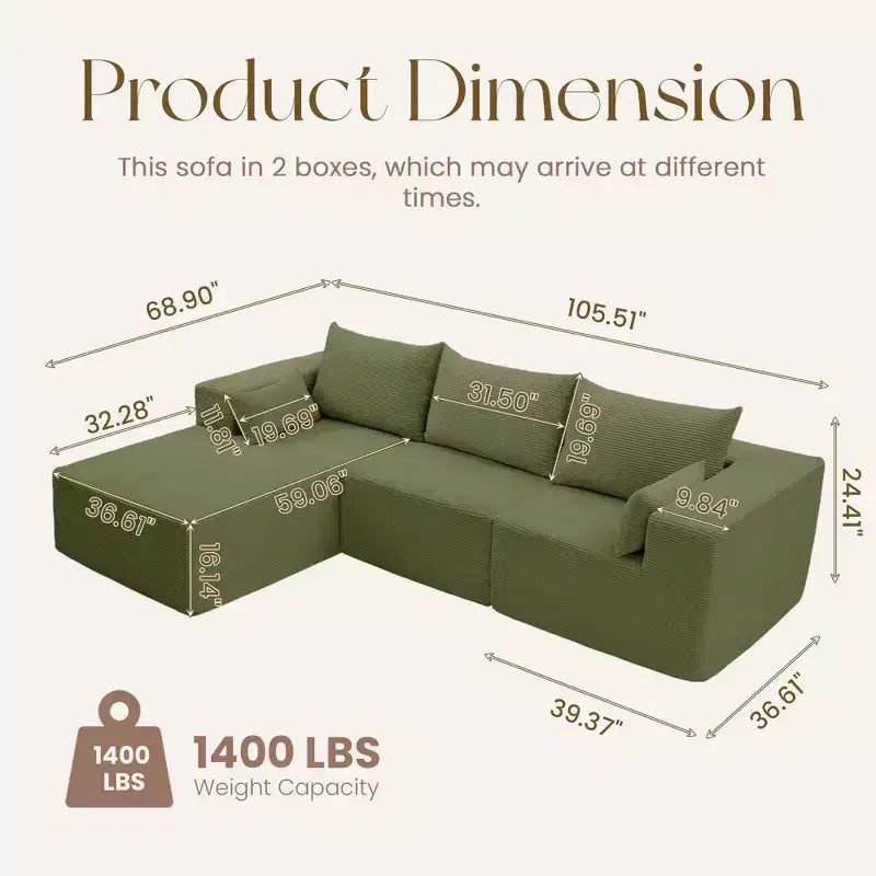 Divano componibile a L Hyleory Modern con chaise longue, confezione compressa