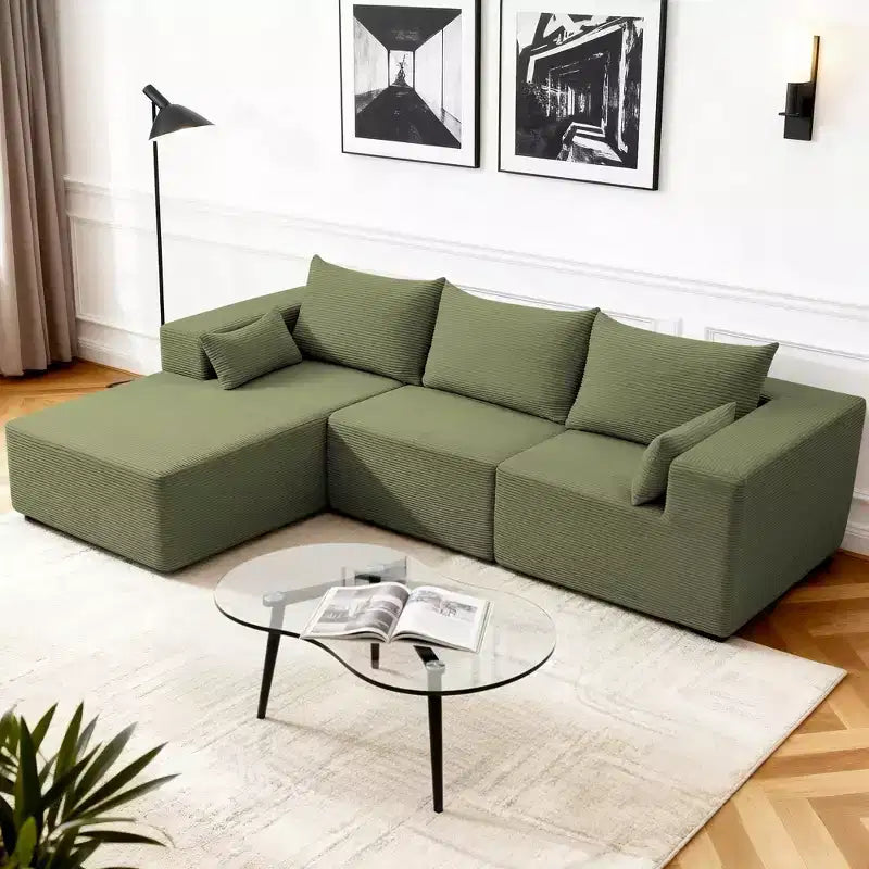 Divano componibile a L Hyleory Modern con chaise longue, confezione compressa