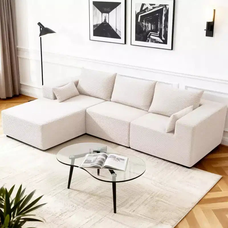 Divano componibile a L Hyleory Modern con chaise longue, confezione compressa