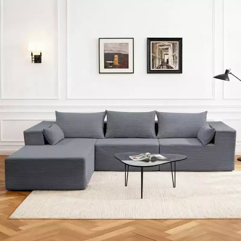 Divano componibile a L Hyleory Modern con chaise longue, confezione compressa