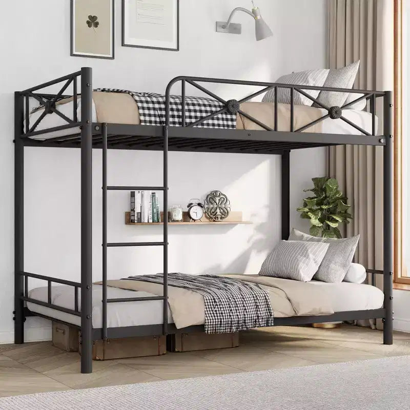Letto a castello in metallo con design floreale, letto a castello Twin Over Twin con sponda di sicurezza e stabilità silenziosa, salvaspazio per camerette dei bambini