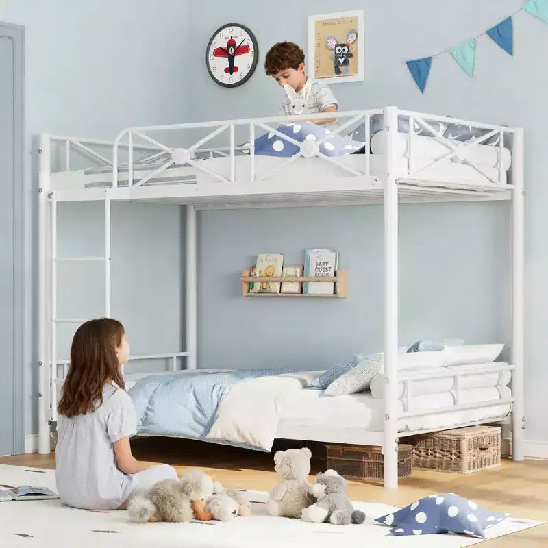 Letto a castello in metallo con design floreale, letto a castello Twin Over Twin con sponda di sicurezza e stabilità silenziosa, salvaspazio per camerette dei bambini