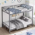 Metal Bunk Bed with Floral Design, Twin Over Twin Bunkbed with Safety Guardrail & Quiet Stability, Space-Saver for Kids Rooms