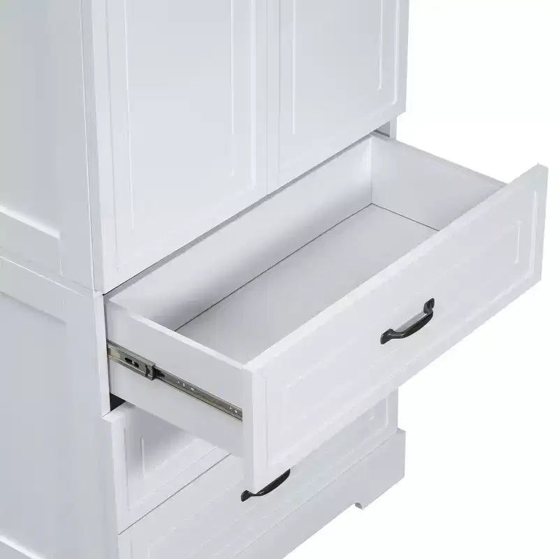 Mobiletto alto da bagno Clara in legno moderno con ante doppie, ripiano regolabile e 2 cassetti