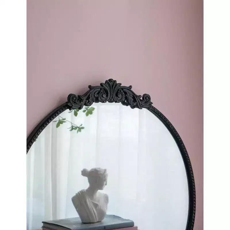 Specchio da Parete Rotondo 30 x 32 Pollici con Cornice d'Ispirazione Barocca