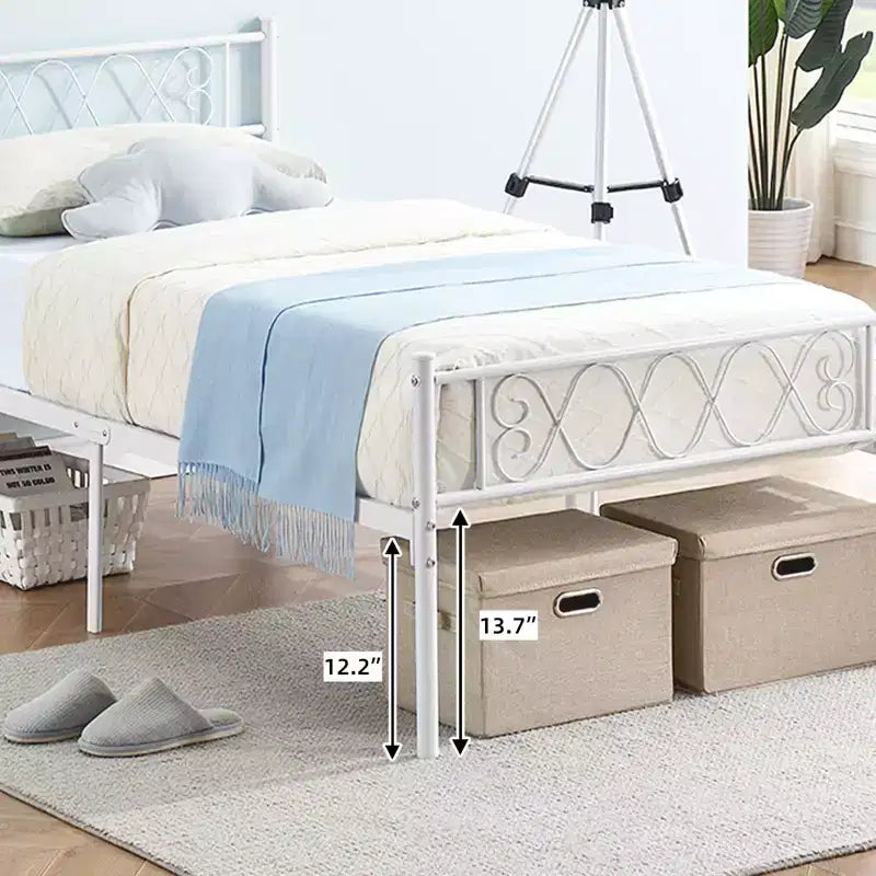 Struttura letto matrimoniale in metallo, Struttura letto a piattaforma, Base materasso con testiera e pediera, NON è richiesta la rete a molle, Facile montaggio, Rosa