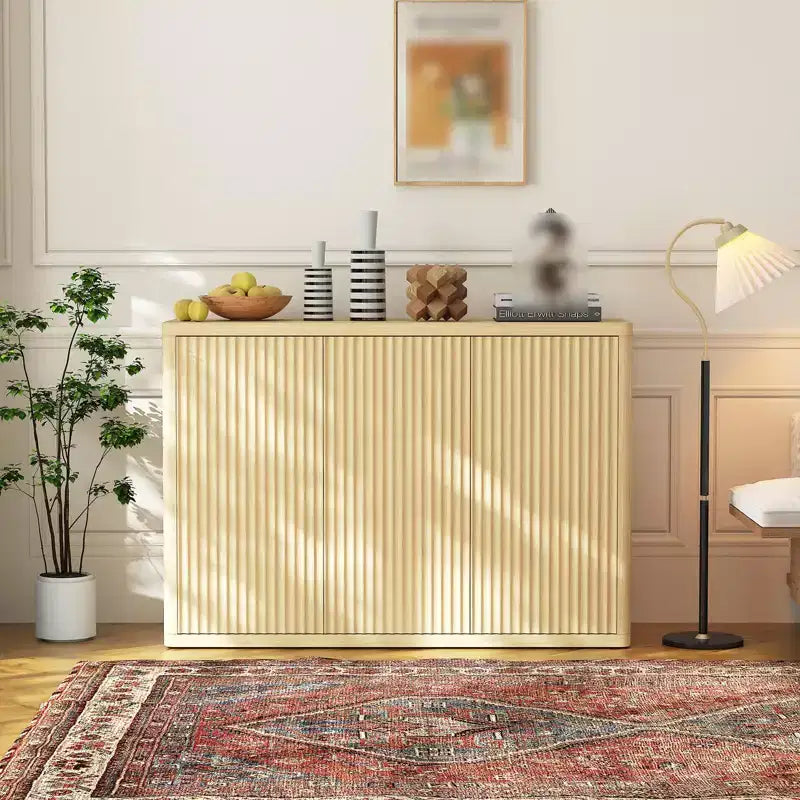 46.7 Buffet Sideboard Cabinet with Storage, Modern Fluted Accent Credenza with Adjustable Shelves and 3 Doors, Wood Coffee Bar Console Table for