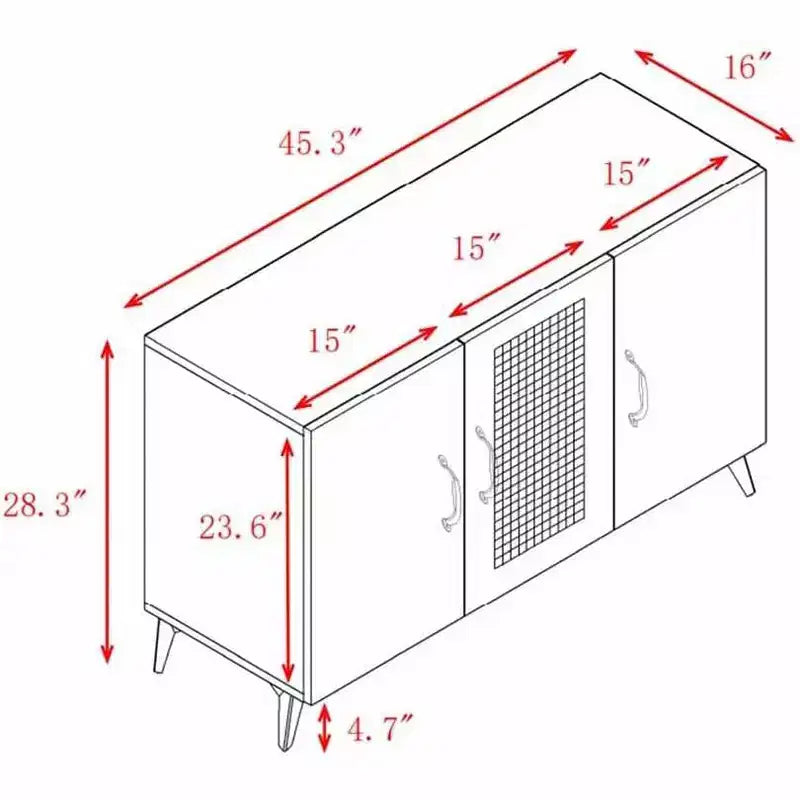 Madia Credenza - Mobile Buffet con Anta in Rattan e Struttura in Legno, Tavolo Consolle per Ingresso Soggiorno Ristorante