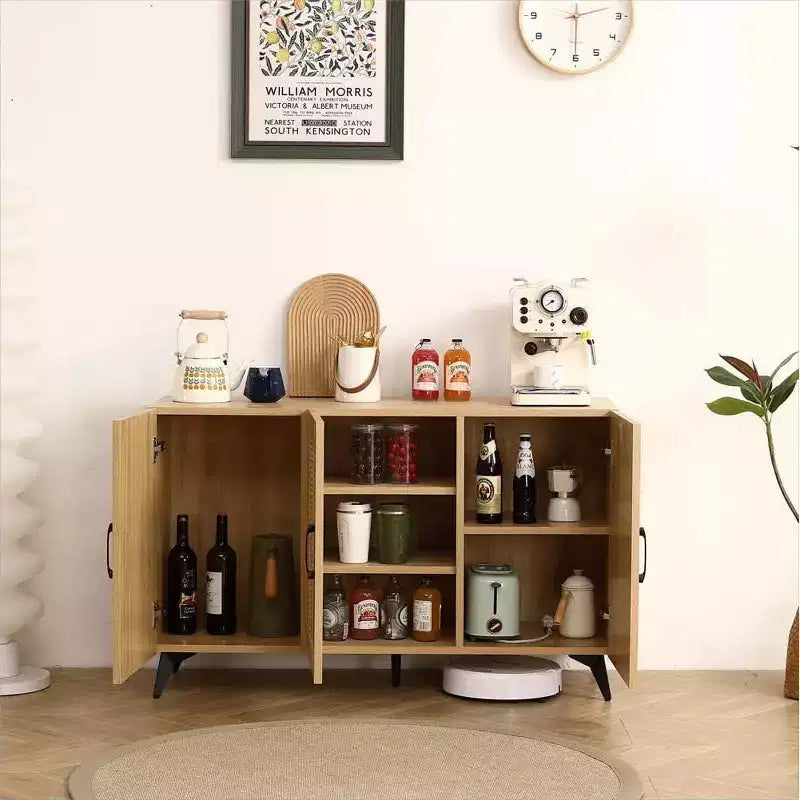 Madia Credenza - Mobile Buffet con Anta in Rattan e Struttura in Legno, Tavolo Consolle per Ingresso Soggiorno Ristorante