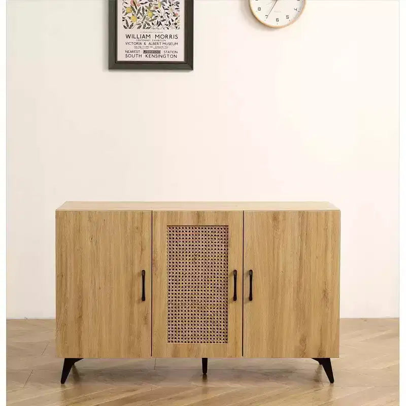 Madia Credenza - Mobile Buffet con Anta in Rattan e Struttura in Legno, Tavolo Consolle per Ingresso Soggiorno Ristorante