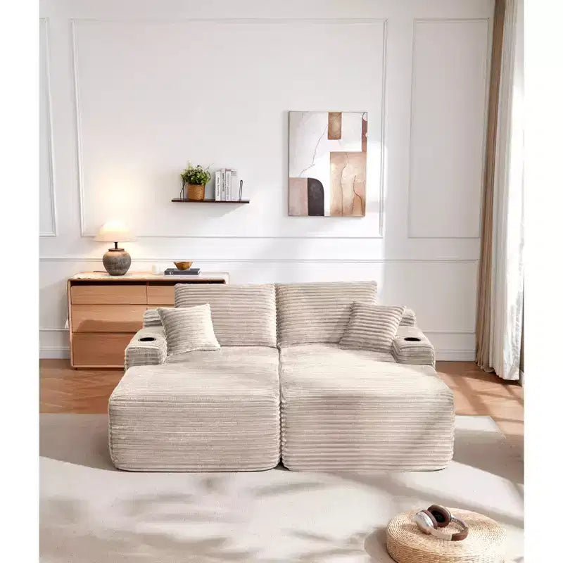 69Cloud Sectional Sofa,L-Shaped Chaise,R-Shaped Chaise,Deep Seat,2-Seater,Plush Fabric,Beige