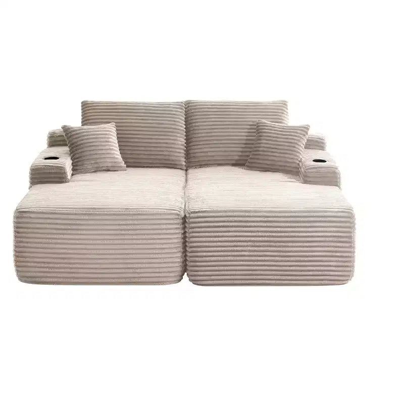 Divano Sezionale 69Cloud, Chaise longue a L, Chaise longue a R, Seduta Profonda, 2 Posti, Tessuto Felpato, Beige