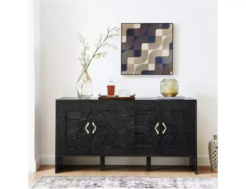 Mid-Century Sideboard with Storage, Geometric Cabinets, Adjustable ShelvesIdeal for Kitchens, Dining, Living Rooms, and Entryways