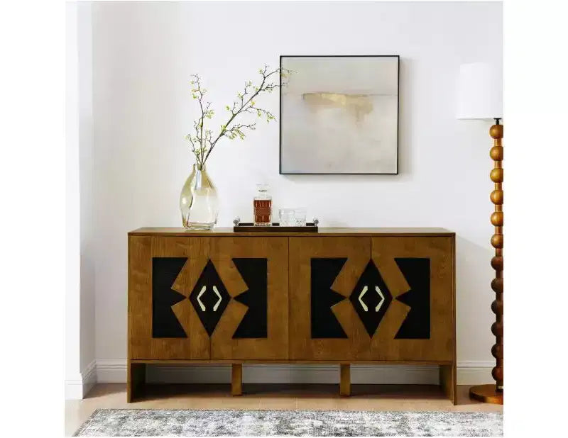 Credenza Mid-Century con Contenitori, Ante Geometriche, Ripiani RegolabiliIdeale per Cucine, Sale da Pranzo, Soggiorni e Ingressi