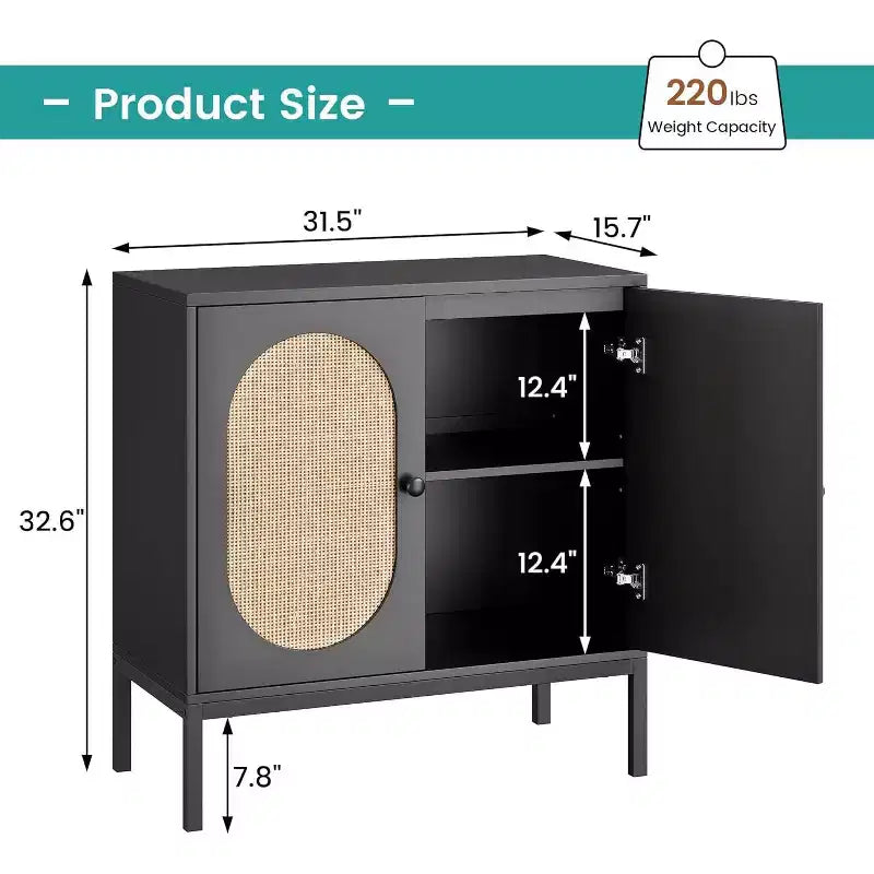 Mobiletto in rattan con ripiani regolabili, Credenza a buffet per ingresso, soggiorno e cucina, 80 cm (L) x 40 cm (P)