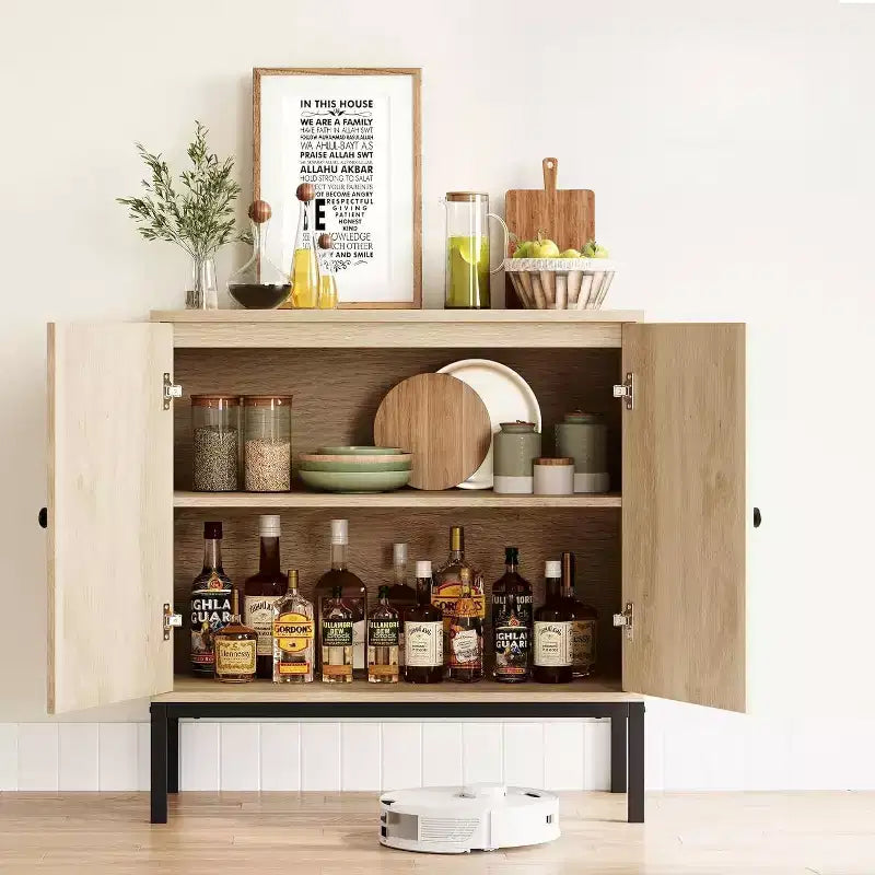 Mobiletto in rattan con ripiani regolabili, Credenza a buffet per ingresso, soggiorno e cucina, 80 cm (L) x 40 cm (P)
