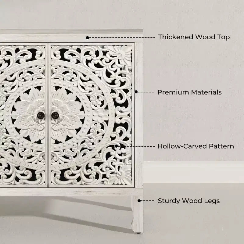 Credenza Buffet con Mobile Contenitore, Mobile Contenitore Effetto Invecchiato con 4 Ante Intagliate e Ripiano Regolabile, Credenze Buffet Laterali in Legno