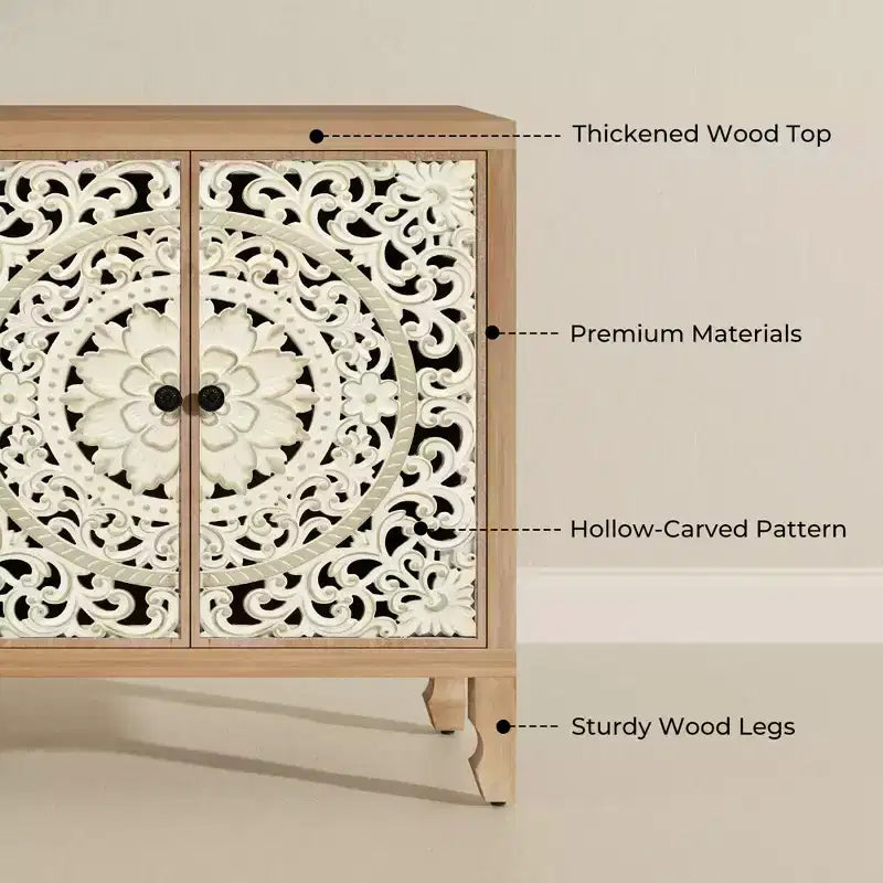 Credenza Buffet con Mobile Contenitore, Mobile Contenitore Effetto Invecchiato con 4 Ante Intagliate e Ripiano Regolabile, Credenze Buffet Laterali in Legno
