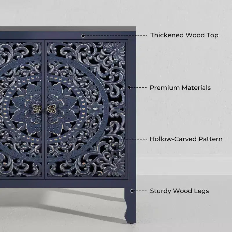 Credenza Buffet con Mobile Contenitore, Mobile Contenitore Effetto Invecchiato con 4 Ante Intagliate e Ripiano Regolabile, Credenze Buffet Laterali in Legno