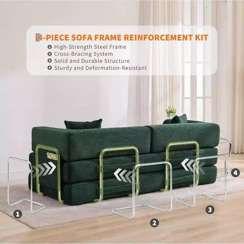 Divano Letto Convertibile, Divano Letto Pieghevole 5-in-1 con Struttura Fissa e Braccioli Rimovibili, Divano Futon Modulare in Velluto a Coste per Piccoli Spazi