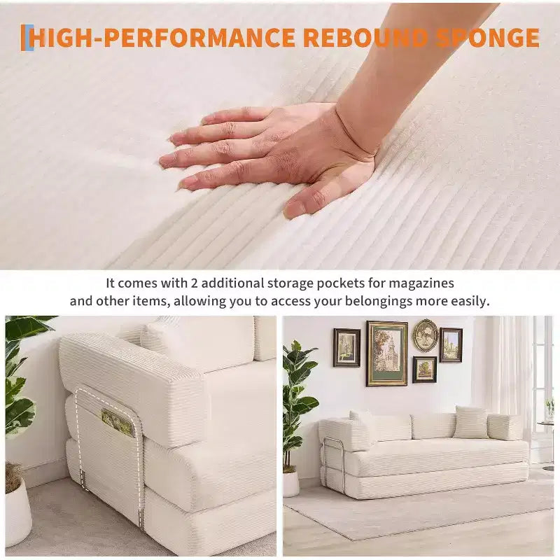 Divano Letto Convertibile, Divano Letto Pieghevole 5-in-1 con Struttura Fissa e Braccioli Rimovibili, Divano Futon Modulare in Velluto a Coste per Piccoli Spazi