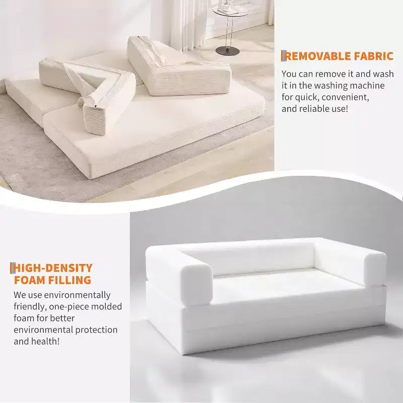 Divano Letto Convertibile, Divano Letto Pieghevole 5-in-1 con Struttura Fissa e Braccioli Rimovibili, Divano Futon Modulare in Velluto a Coste per Piccoli Spazi