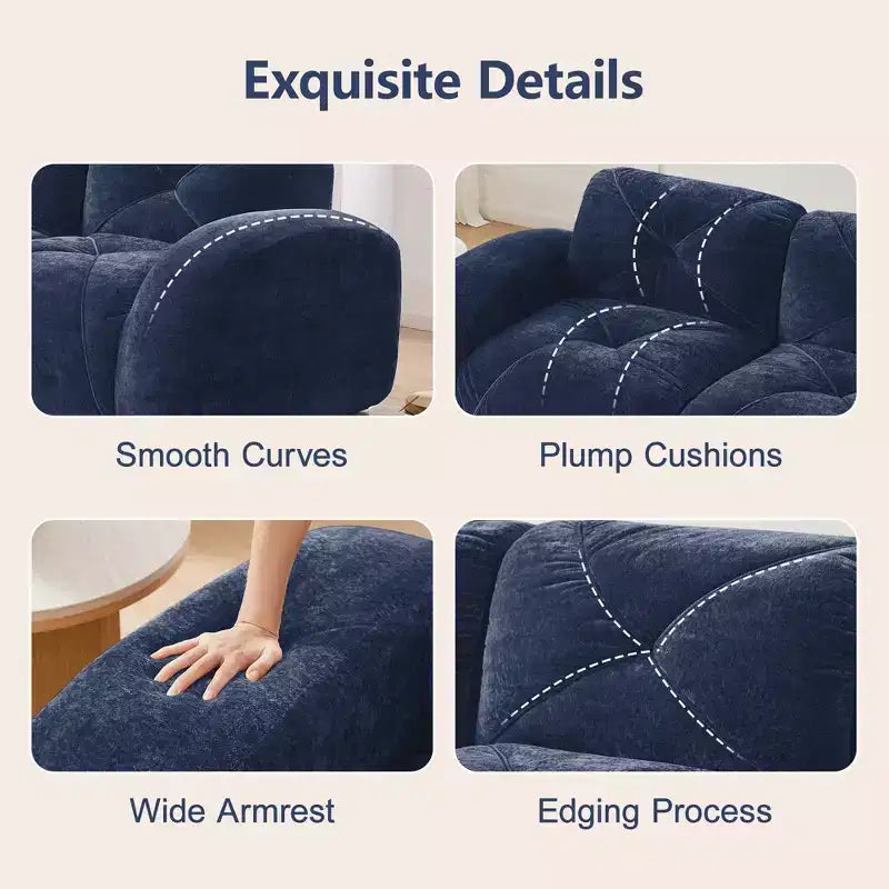 Divano senza struttura Clihome 110 con trapuntatura, tessuto in morbido velluto, divano componibile, spugna ad alta densità 32D, design antiscivolo, design ergonomico della base