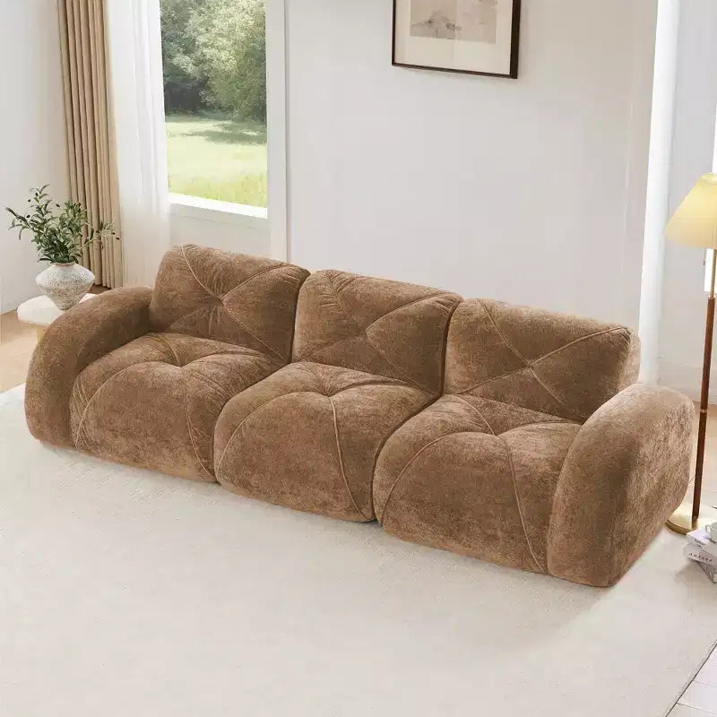 Divano senza struttura Clihome 110 con trapuntatura, tessuto in morbido velluto, divano componibile, spugna ad alta densità 32D, design antiscivolo, design ergonomico della base