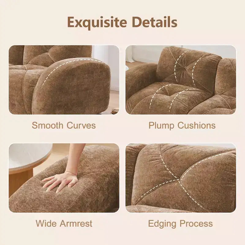 Divano senza struttura Clihome 110 con trapuntatura, tessuto in morbido velluto, divano componibile, spugna ad alta densità 32D, design antiscivolo, design ergonomico della base