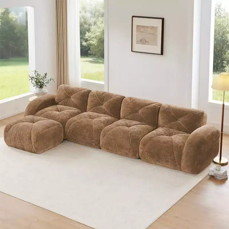 Clihome Tessuto morbido in velluto a forma di L, fondo in spugna ad alta densità 32D, fondo dal design ergonomico, design antiscivolo, combinazione libera, pouf mobile