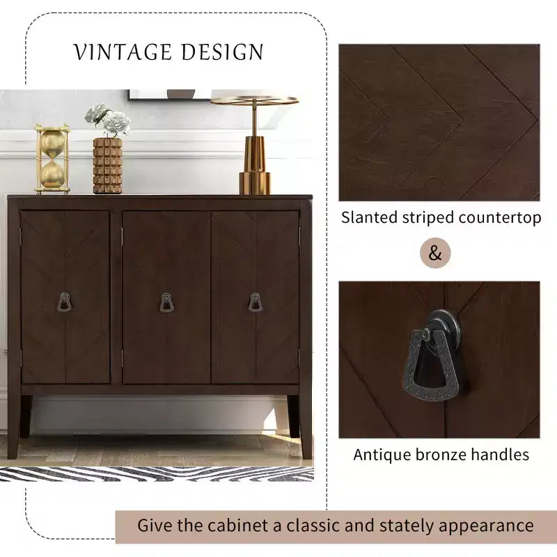 Credenza Vintage con Ripiano Regolabile, Credenza in Legno Massello Tavolo Consolle da Divano