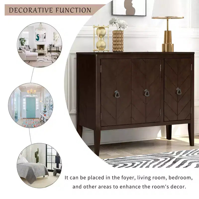 Credenza Vintage con Ripiano Regolabile, Credenza in Legno Massello Tavolo Consolle da Divano