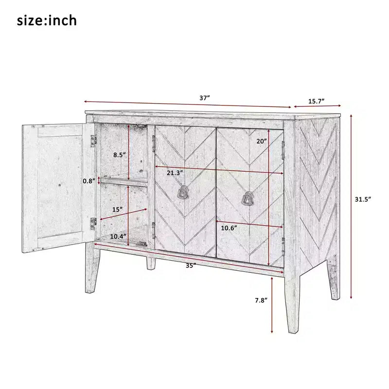 Credenza Vintage con Ripiano Regolabile, Credenza in Legno Massello Tavolo Consolle da Divano