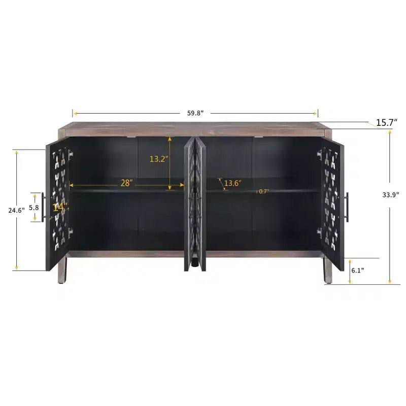 Credenza a buffet da fattoria vintage da 152 cm, Credenza in legno anticato con ante traforate intagliate a vuoto - Panipeachy