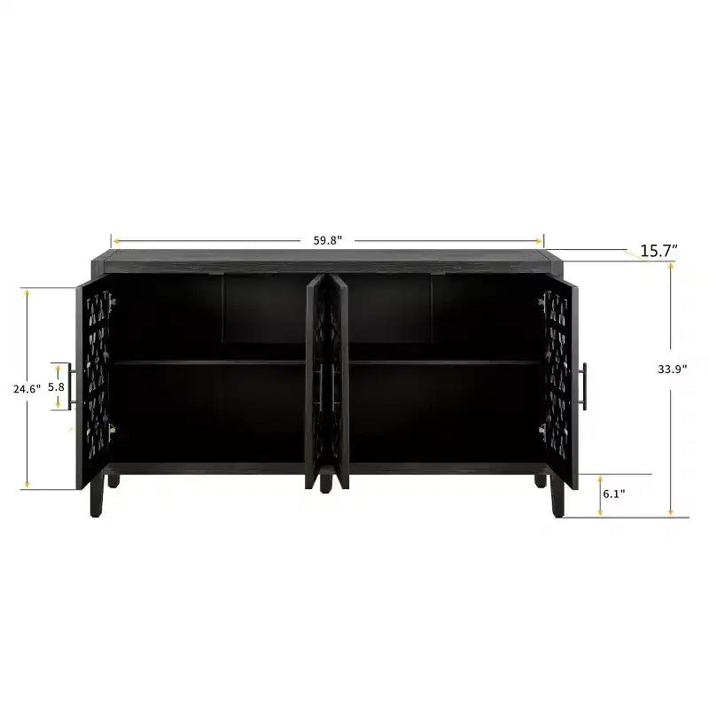 Credenza a buffet da fattoria vintage da 152 cm, Credenza in legno anticato con ante traforate intagliate a vuoto - Panipeachy
