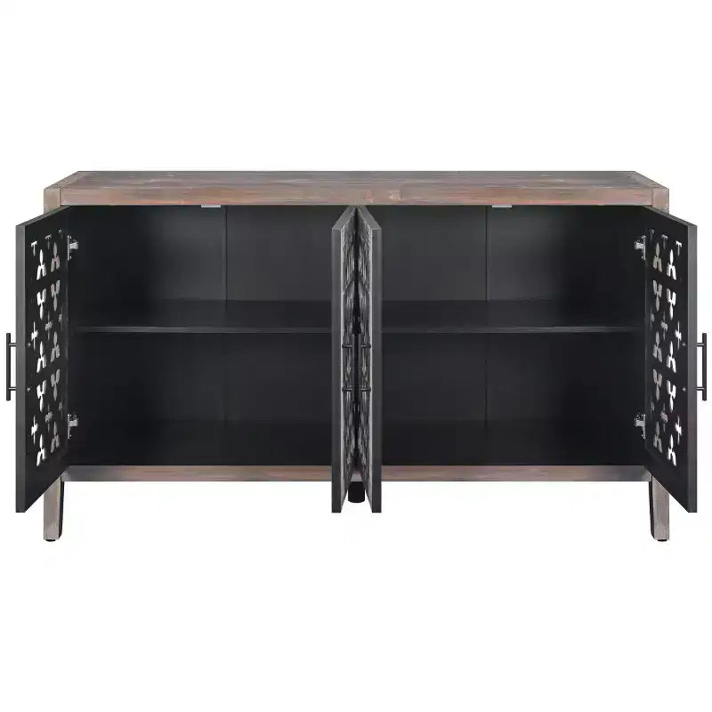 Credenza a buffet da fattoria vintage da 152 cm, Credenza in legno anticato con ante traforate intagliate a vuoto - Panipeachy