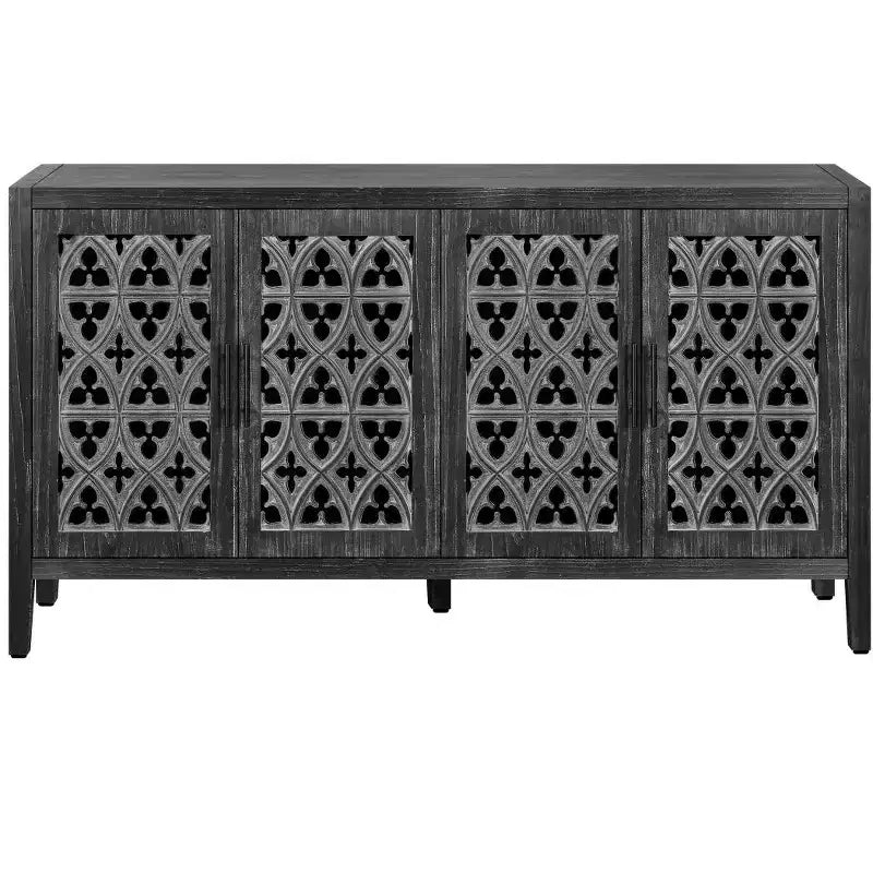 Credenza a buffet da fattoria vintage da 152 cm, Credenza in legno anticato con ante traforate intagliate a vuoto - Panipeachy