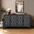 60 Vintage Farmhouse Sideboard Buffet Cabinet, Distressed Wood Credenza with Hollow-Carved Fretwork Doors - Panipeachy